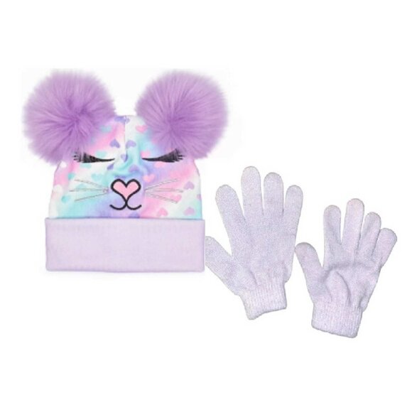 Miss Gwen OMG Girl's Bella Hearts Printed Pom Pom Beanie & Gloves Set (4446) - Picture 12 of 12
